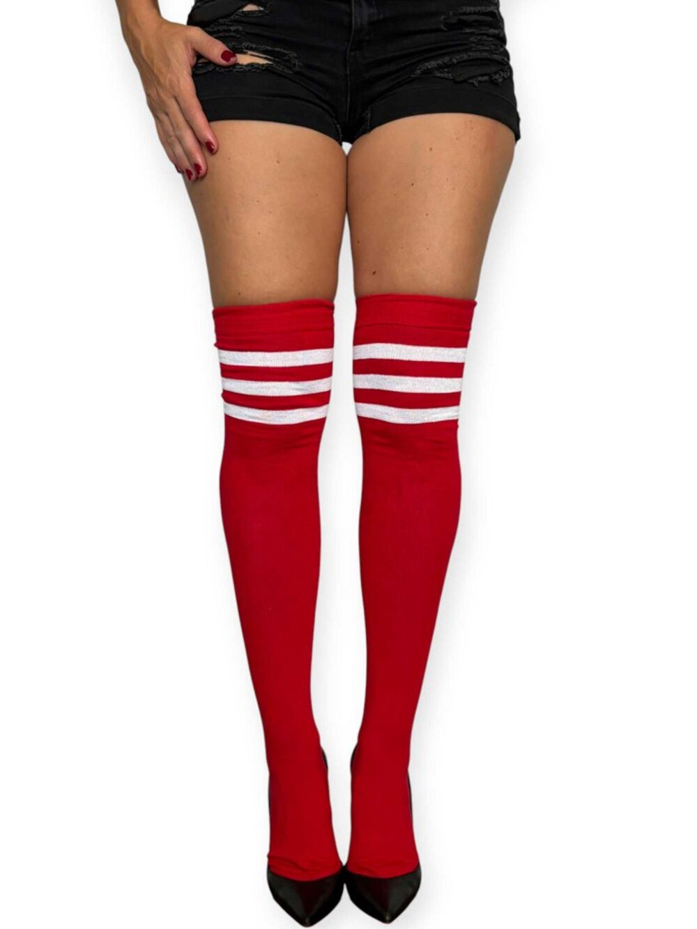Red White Over The Knee Socks